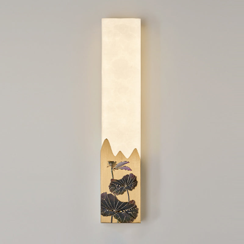 Modern Metal Wall Sconce Rectangle Shape Wall Light with Stone Shade for Living Room