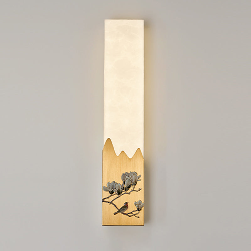 Modern Metal Wall Sconce Rectangle Shape Wall Light with Stone Shade for Living Room