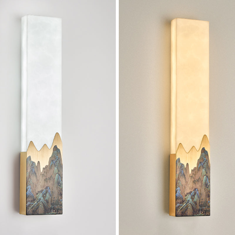 Modern Metal Wall Sconce Rectangle Shape Wall Light with Stone Shade for Living Room