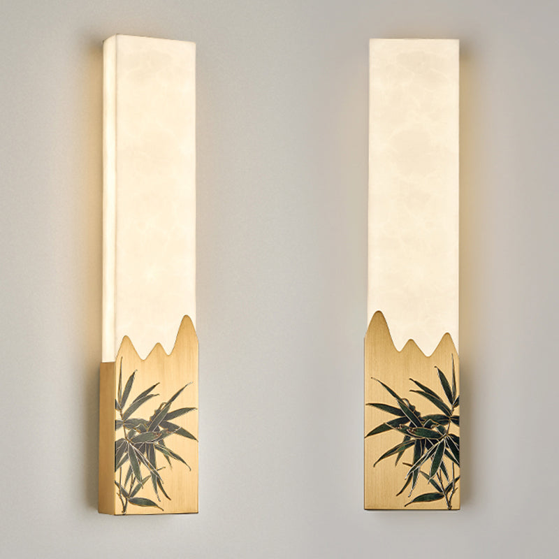 Modern Metal Wall Sconce Rectangle Shape Wall Light with Stone Shade for Living Room