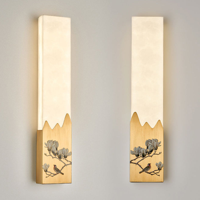 Modern Metal Wall Sconce Rectangle Shape Wall Light with Stone Shade for Living Room