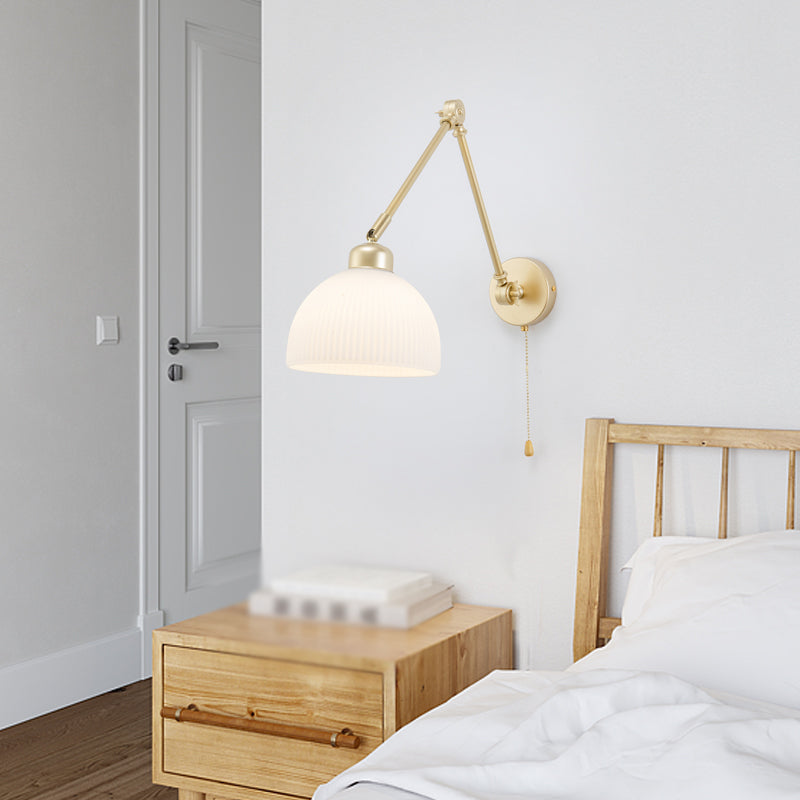 Modern Metal Wall Sconce Dome Shape Wall Light with Glass Shade for Bedroom