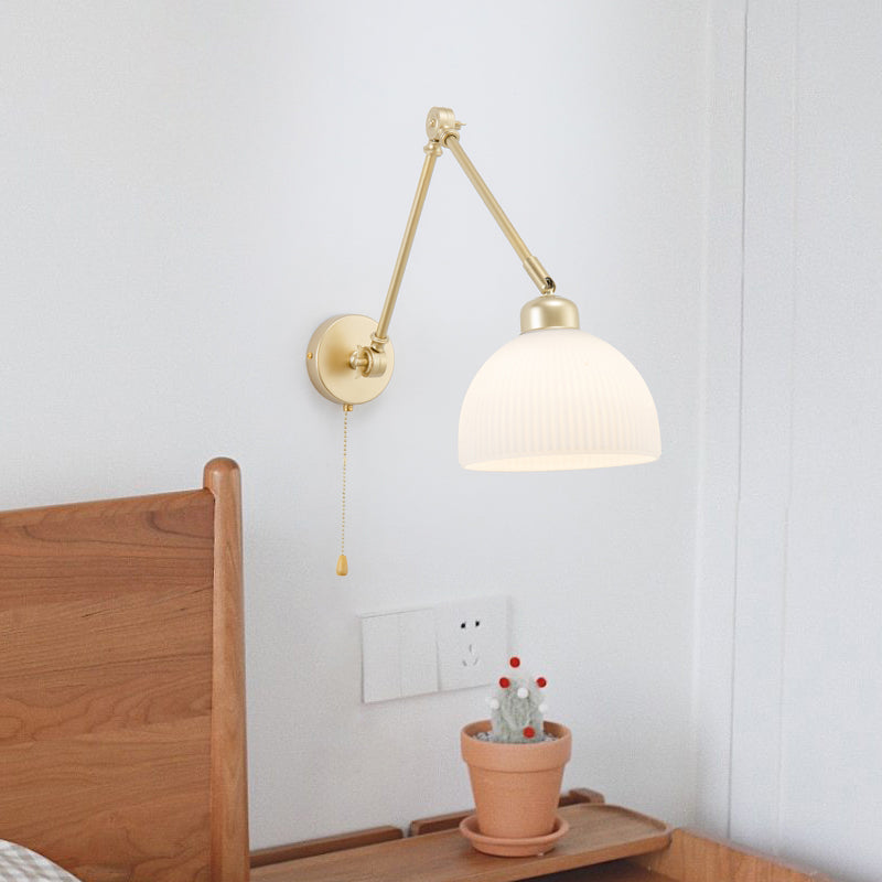 Modern Metal Wall Sconce Dome Shape Wall Light with Glass Shade for Bedroom