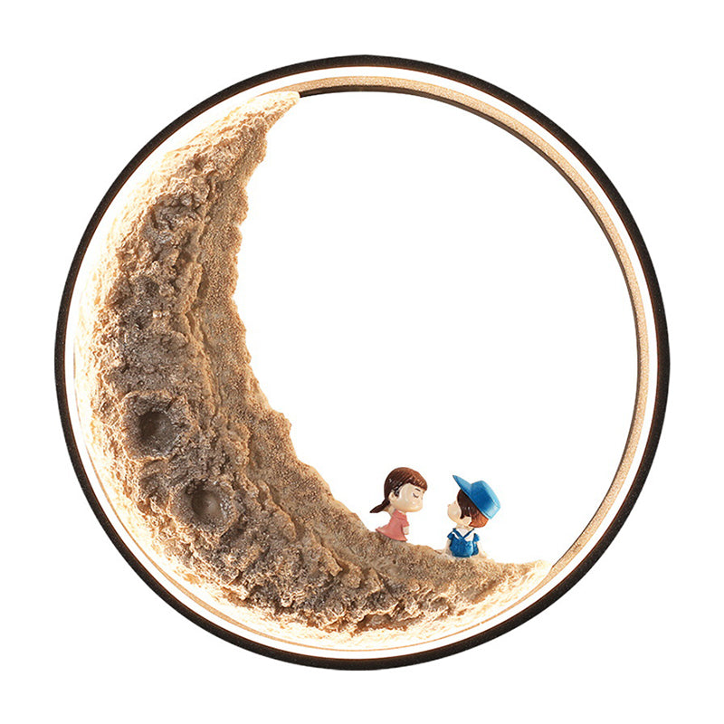 Modern Metal Wall Sconce Circle Shape Wall Light with PC Shade for Living Room