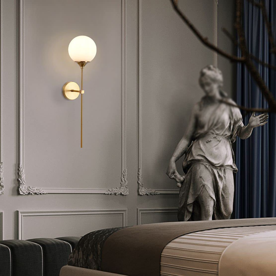 Gold Modern Metal Wall Sconce Ball Shape Wall Light with Glass Shade for Living Room