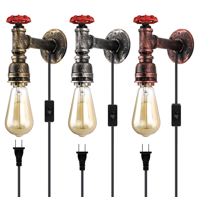 Industrial Metal Wall Sconce Pipe Shape Wall Light for Living Room in Rust