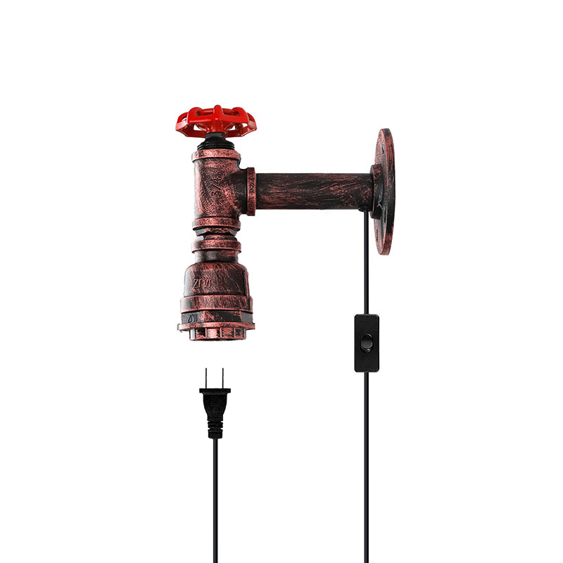 Industrial Metal Wall Sconce Pipe Shape Wall Light for Living Room in Rust