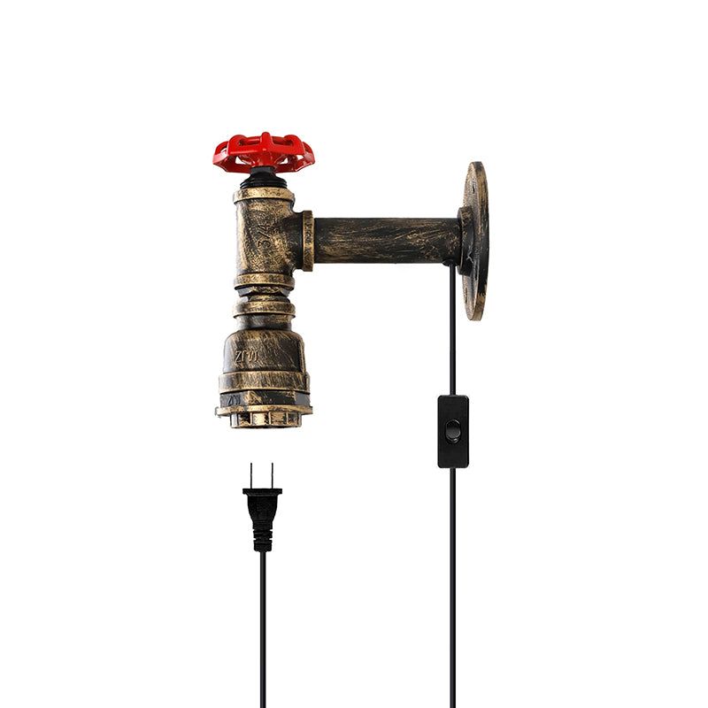 Industrial Metal Wall Sconce Pipe Shape Wall Light for Living Room in Rust