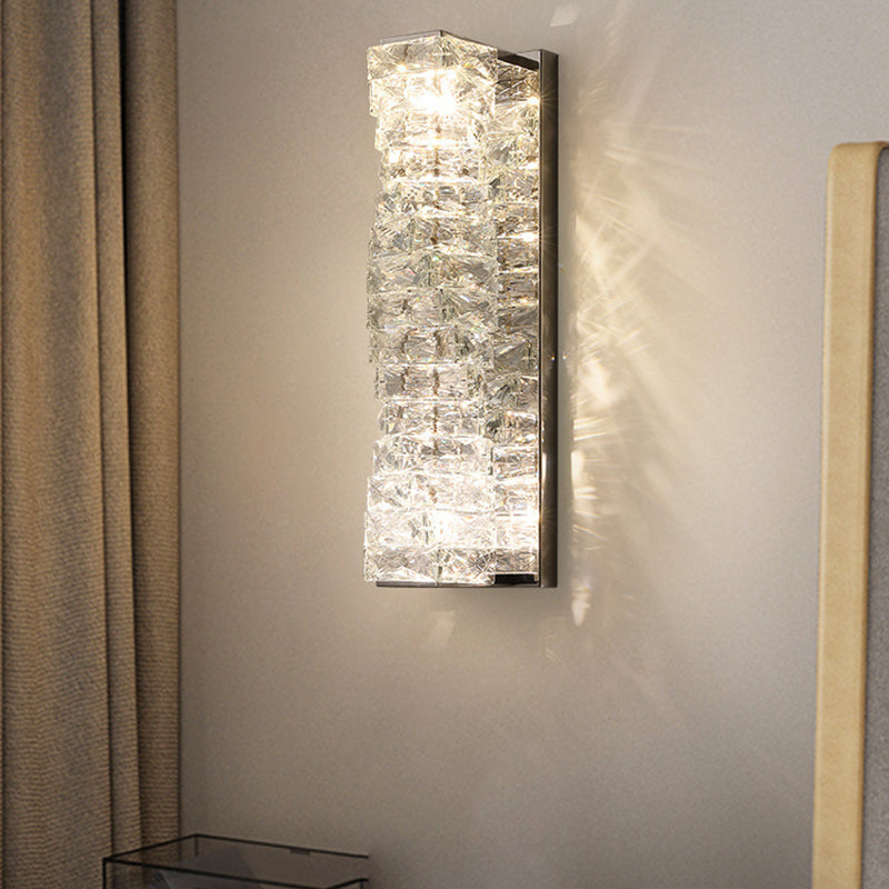 Chrome/Golden 2-Light Contemporary Wall Mounted Sconce Shaded Crystal Shaded Wall Light