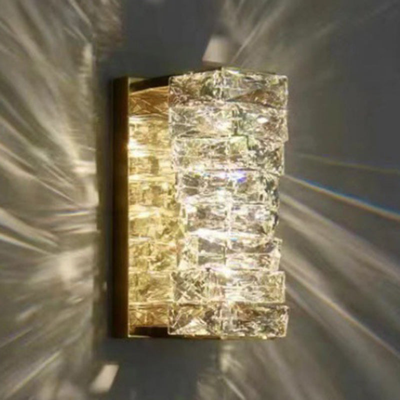 Chrome/Golden 2-Light Contemporary Wall Mounted Sconce Shaded Crystal Shaded Wall Light