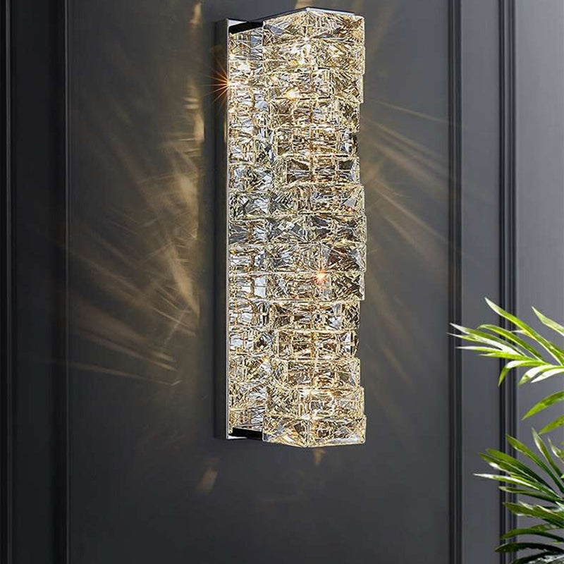 Chrome/Golden 2-Light Contemporary Wall Mounted Sconce Shaded Crystal Shaded Wall Light