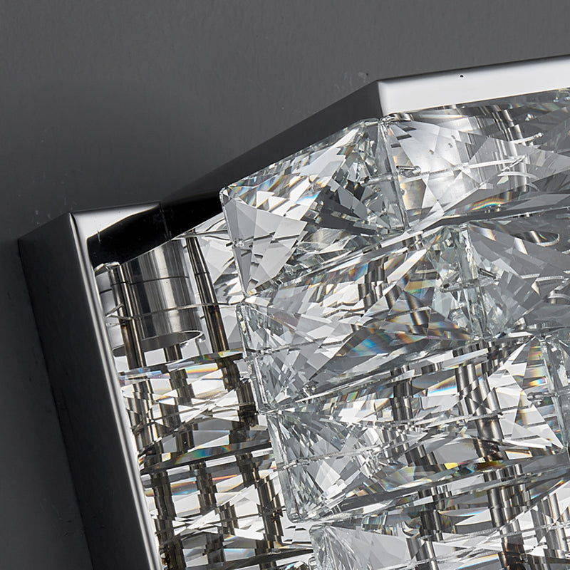 Chrome/Golden 2-Light Contemporary Wall Mounted Sconce Shaded Crystal Shaded Wall Light