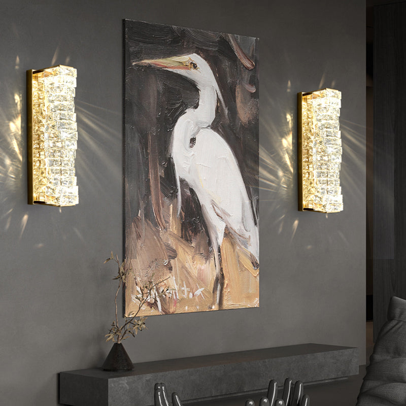 Chrome/Golden 2-Light Contemporary Wall Mounted Sconce Shaded Crystal Shaded Wall Light