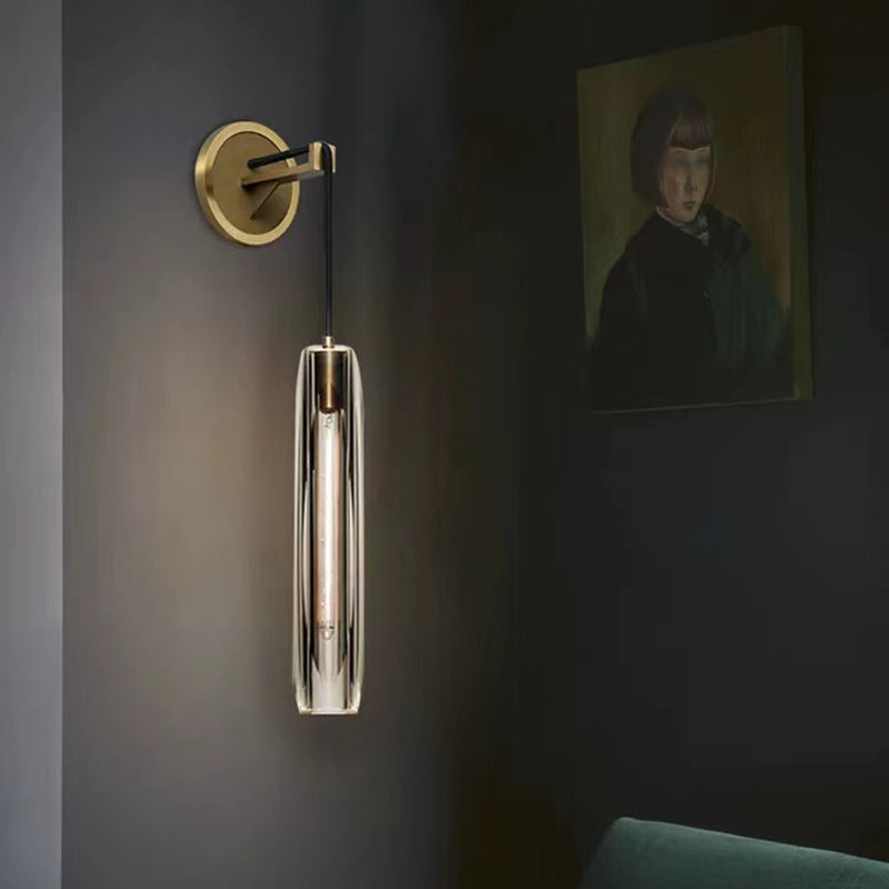 Modern Metal Wall Lighting Fixtures Cylinder Shape Wall Light with Crystal Shade