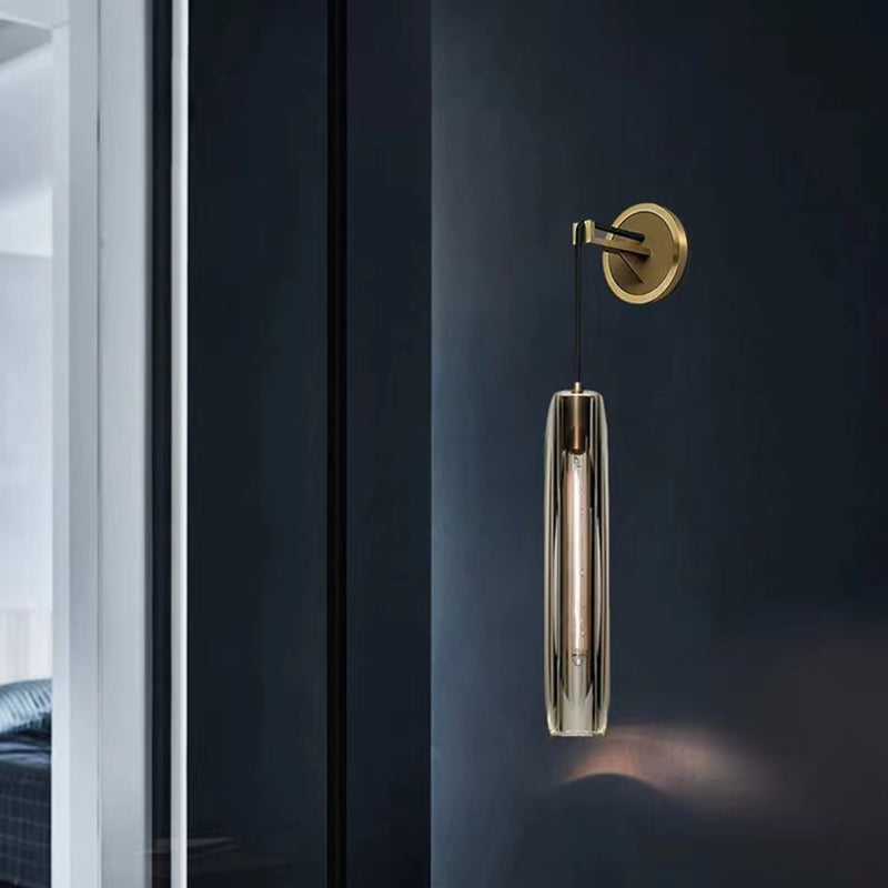 Modern Metal Wall Lighting Fixtures Cylinder Shape Wall Light with Crystal Shade