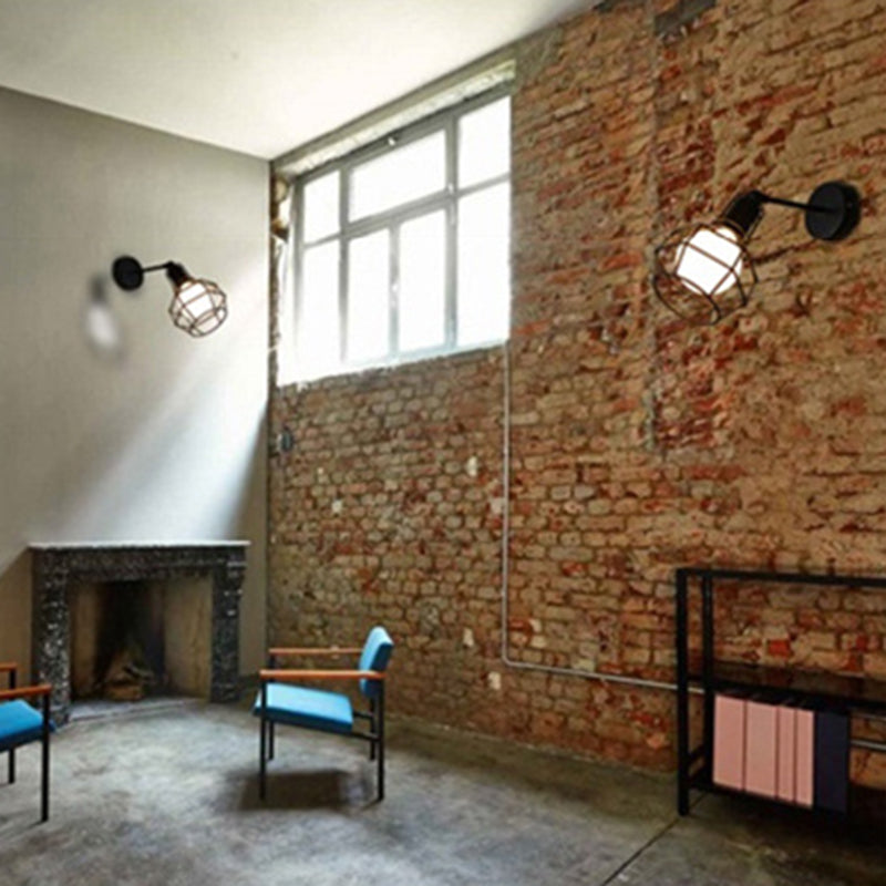 Geometric Wall Lighting Industrial Metal 1 Light Rustic Wall Sconces in Black