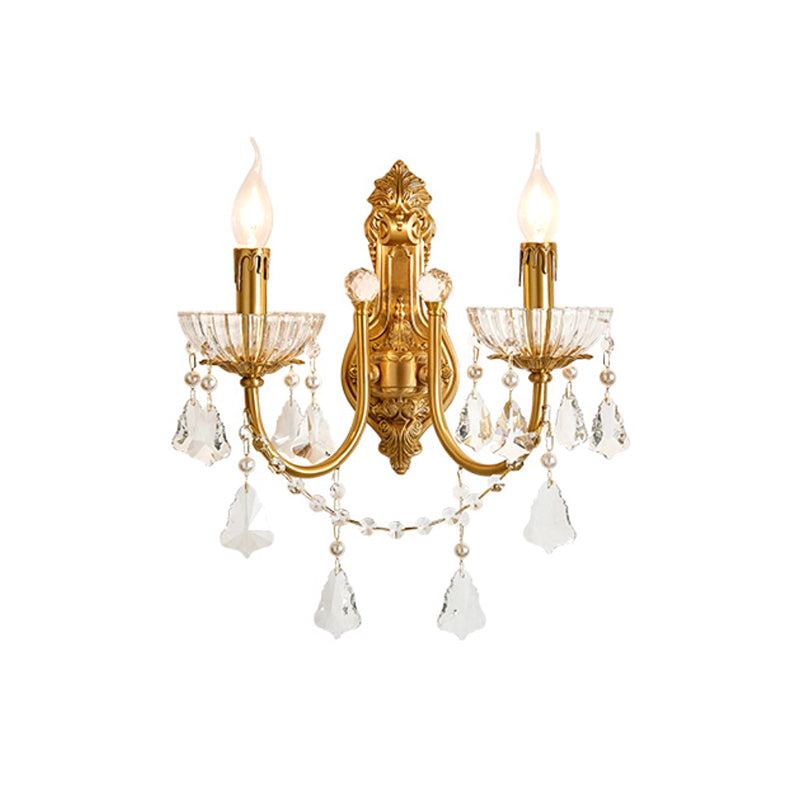 Candle Shape Crystal Wall Lighting Modern Style Multi Lights Wall Mounted Light in Gold