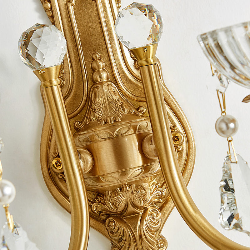 Candle Shape Crystal Wall Lighting Modern Style Multi Lights Wall Mounted Light in Gold
