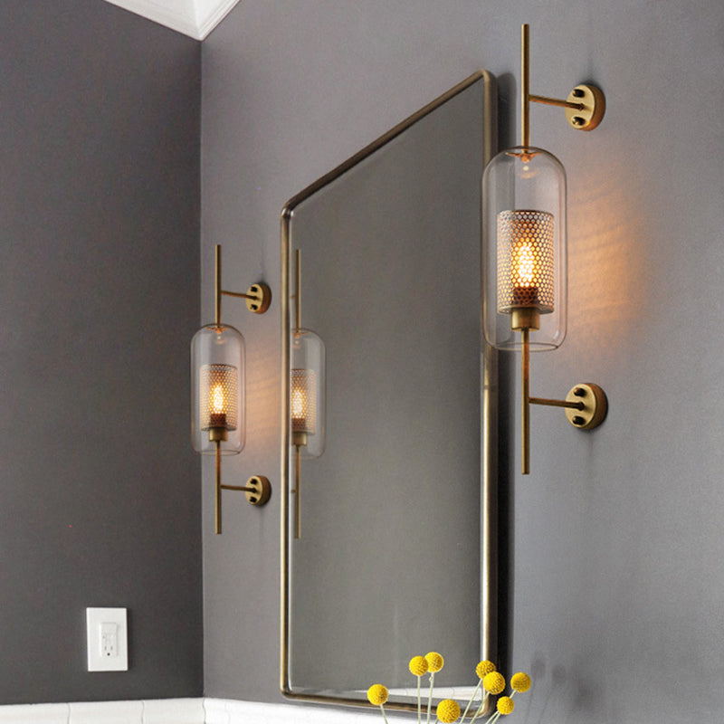 Metal and Glass Bath Sconce Industrial 1 - Light Bathroom Vanity Lighting in Gold / Sliver