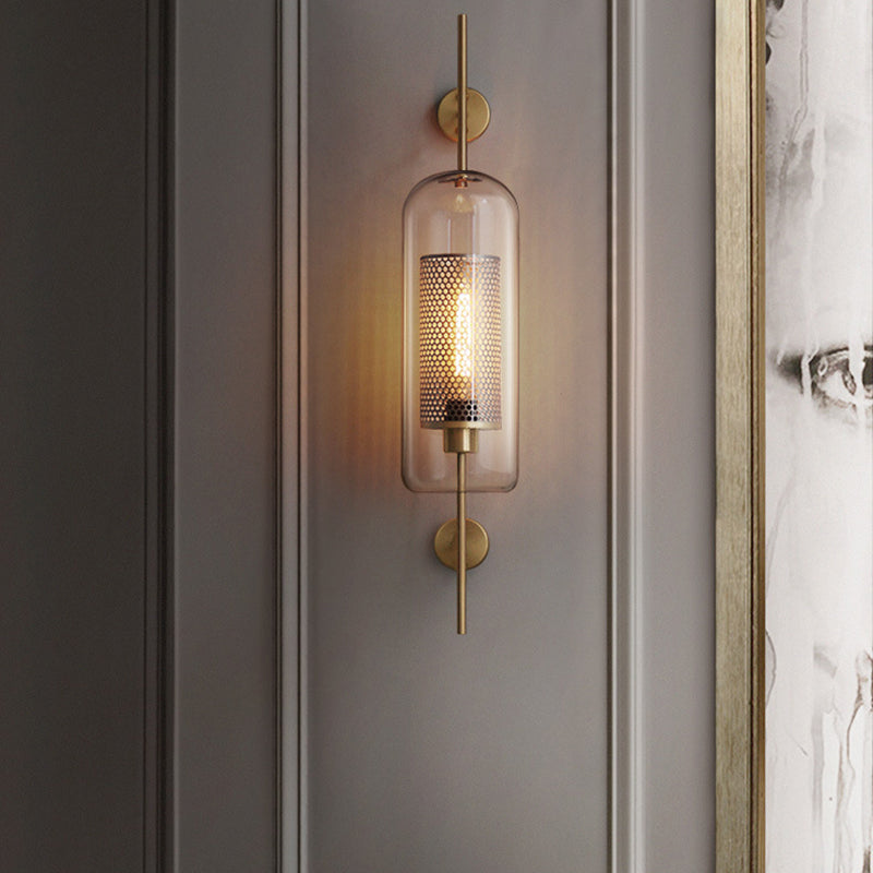 Metal and Glass Bath Sconce Industrial 1 - Light Bathroom Vanity Lighting in Gold / Sliver