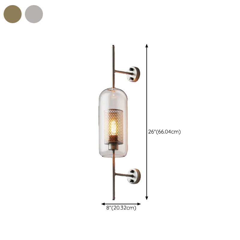 Metal and Glass Bath Sconce Industrial 1 - Light Bathroom Vanity Lighting in Gold / Sliver