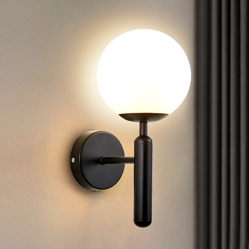 Contemporary Vanity Lighting Globe Glass Wall Light Fixture in White for Bathroom
