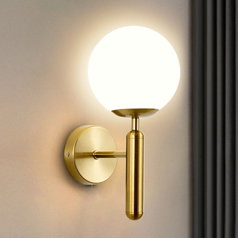Contemporary Vanity Lighting Globe Glass Wall Light Fixture in White for Bathroom
