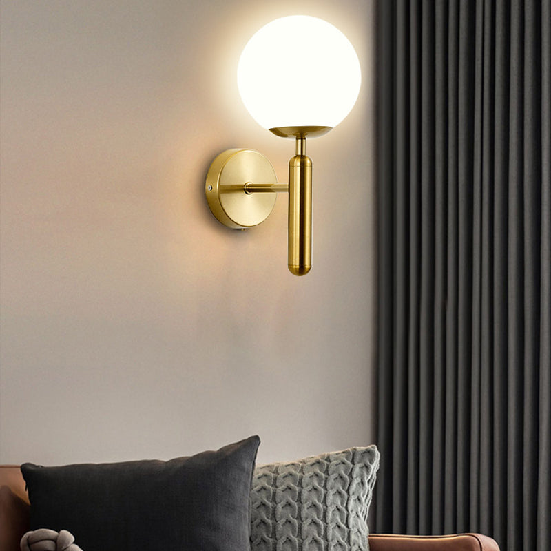 Contemporary Vanity Lighting Globe Glass Wall Light Fixture in White for Bathroom