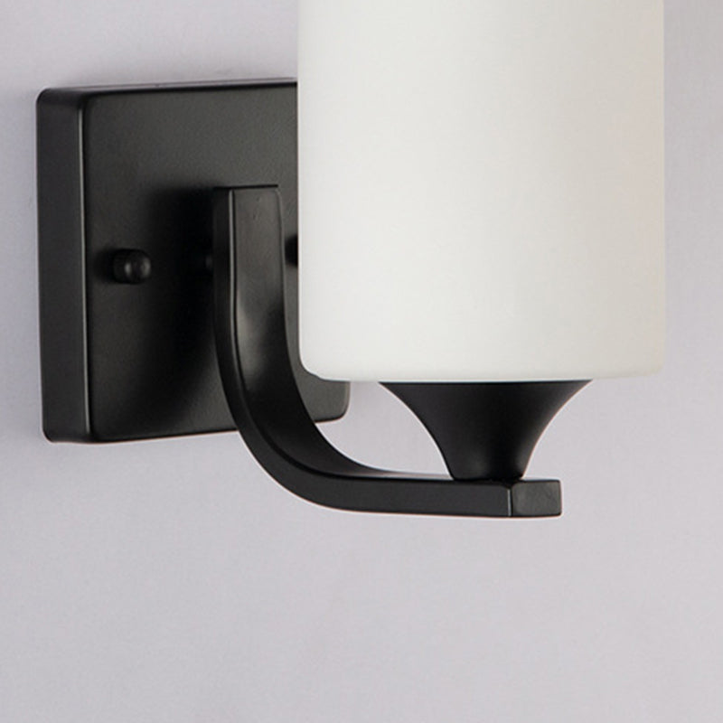 Contemporary Vanity Lighting Glass Shade Wall Light Fixture in Black for Bathroom