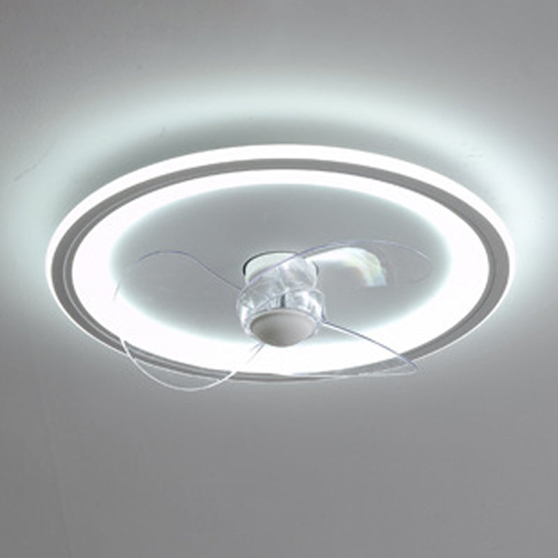 Contemporary Single White Ceiling Fan Lamp LED Metallic Ceiling Fan Light