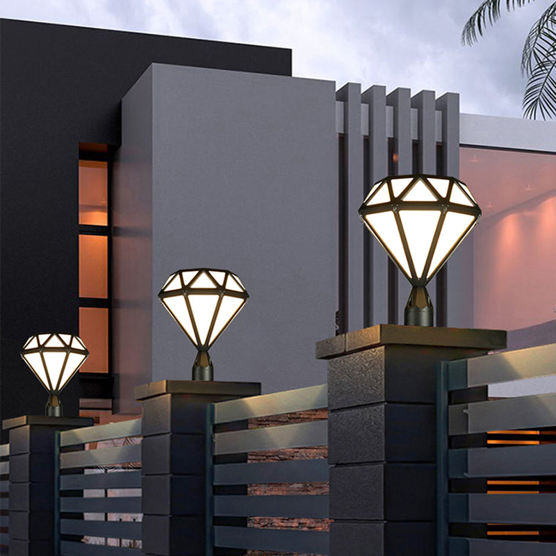 Contemporary Metal Pillar Lamp Diamond Shape Outdoor Waterproof Light with Plastic Shade
