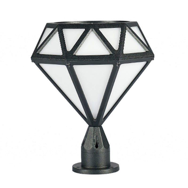Contemporary Metal Pillar Lamp Diamond Shape Outdoor Waterproof Light with Plastic Shade