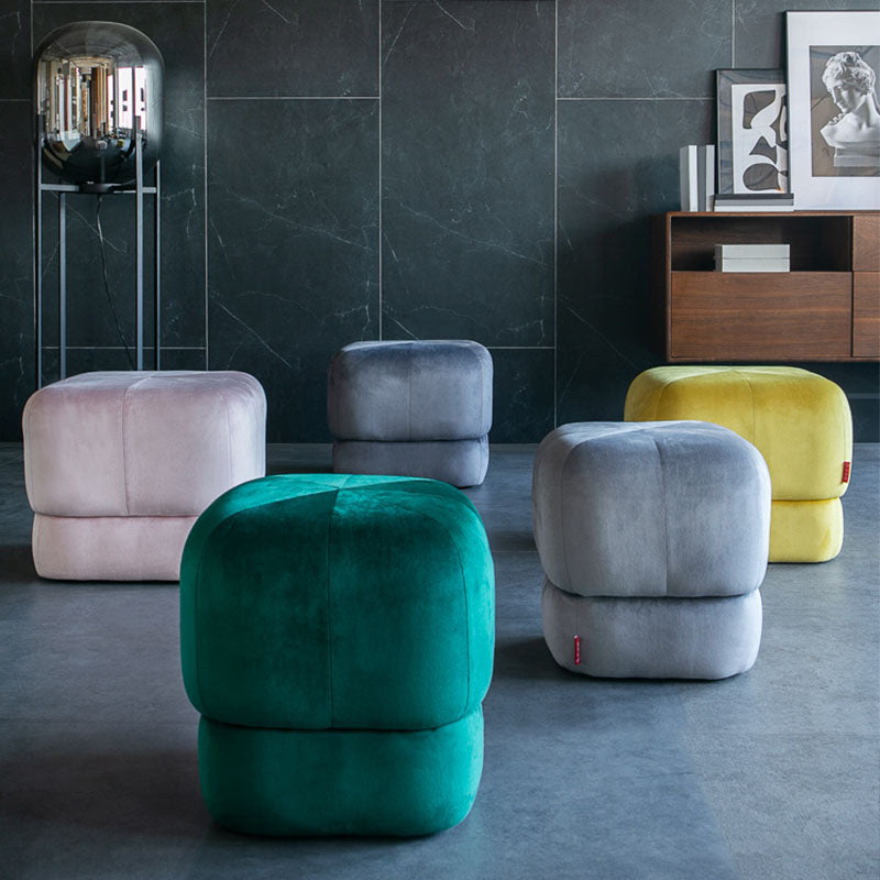 Contemporary Pouf Ottoman Velvet Upholstered Fade Resistant Solid Color Square Ottoman