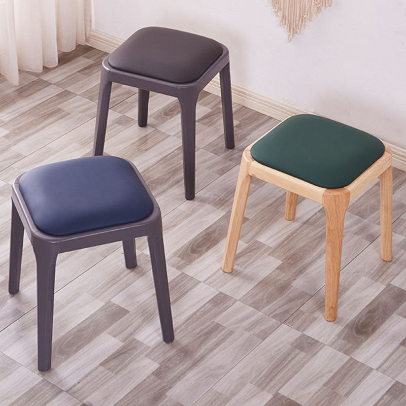 Glam Ottoman Faux Leather Stain Resistant Solid Color Square Ottoman with Legs