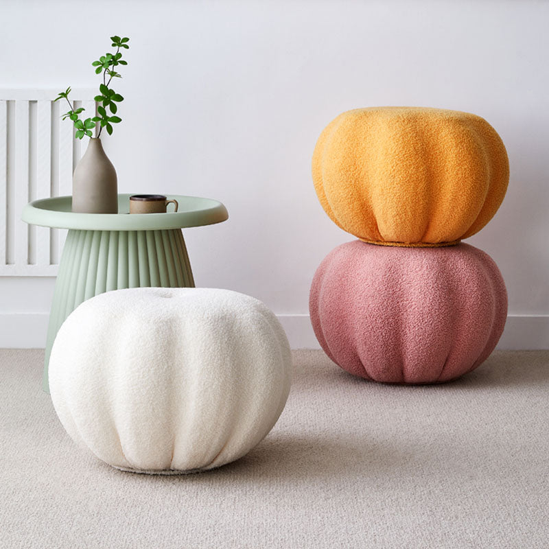 Luxury Ottoman Velvet Upholstered Solid Color Tear Resistant Round Ottoman