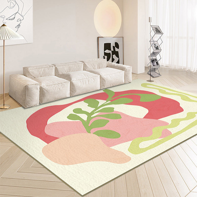 Nordic Modern Rug Pink Polyester Rug Stain Resistant Rug for Living Room
