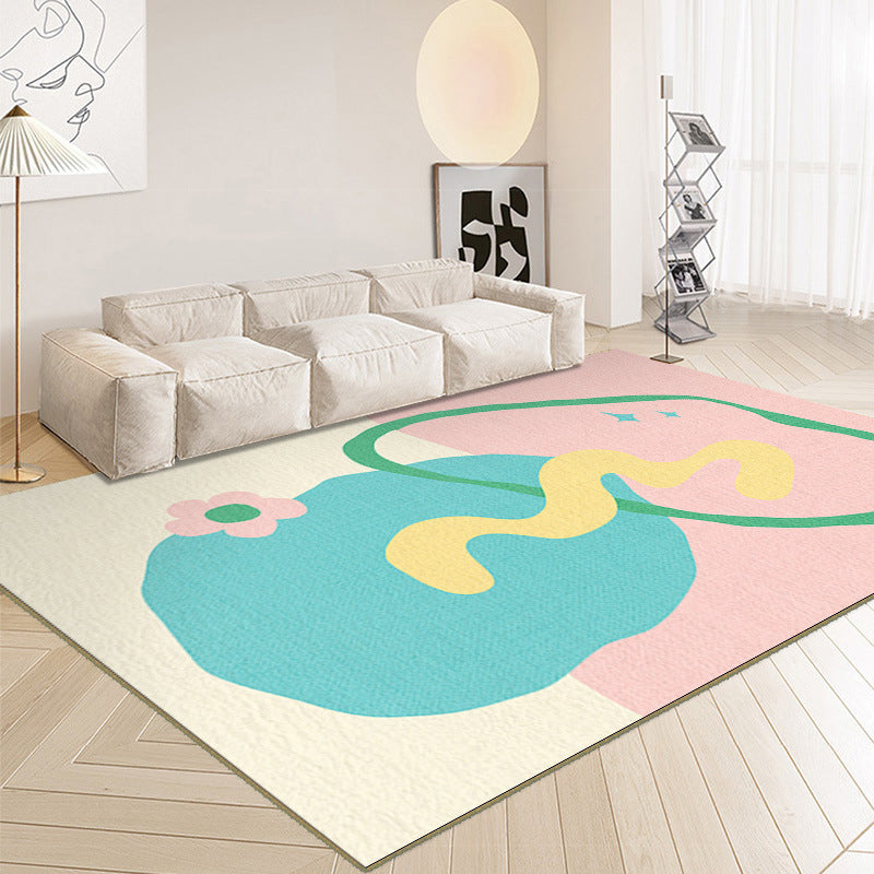 Nordic Modern Rug Pink Polyester Rug Stain Resistant Rug for Living Room
