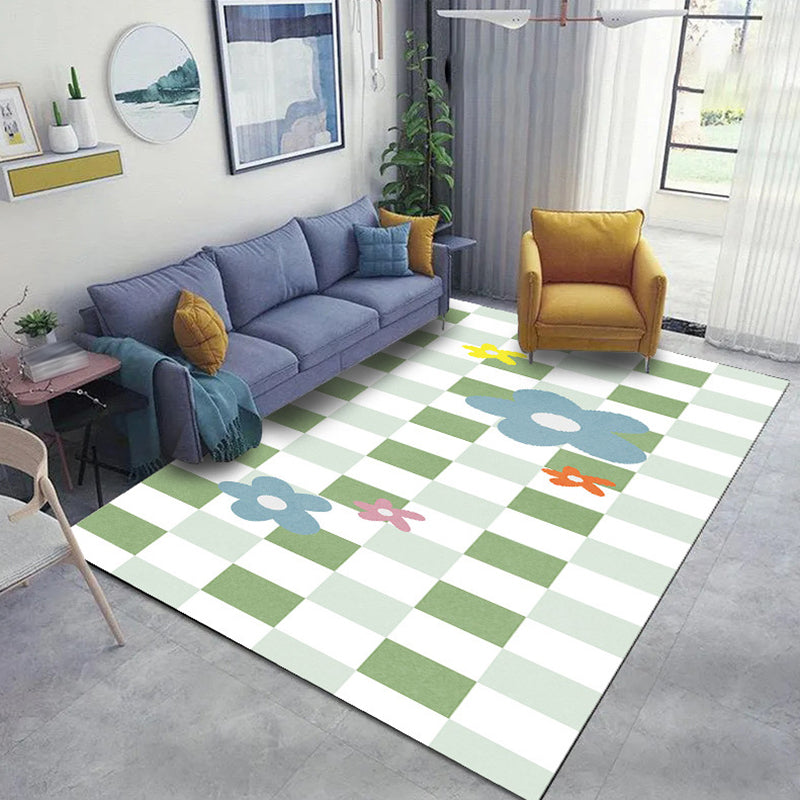 White Modern Rug Polyester Grid Pattern Rug Washable Rug for Home Decor