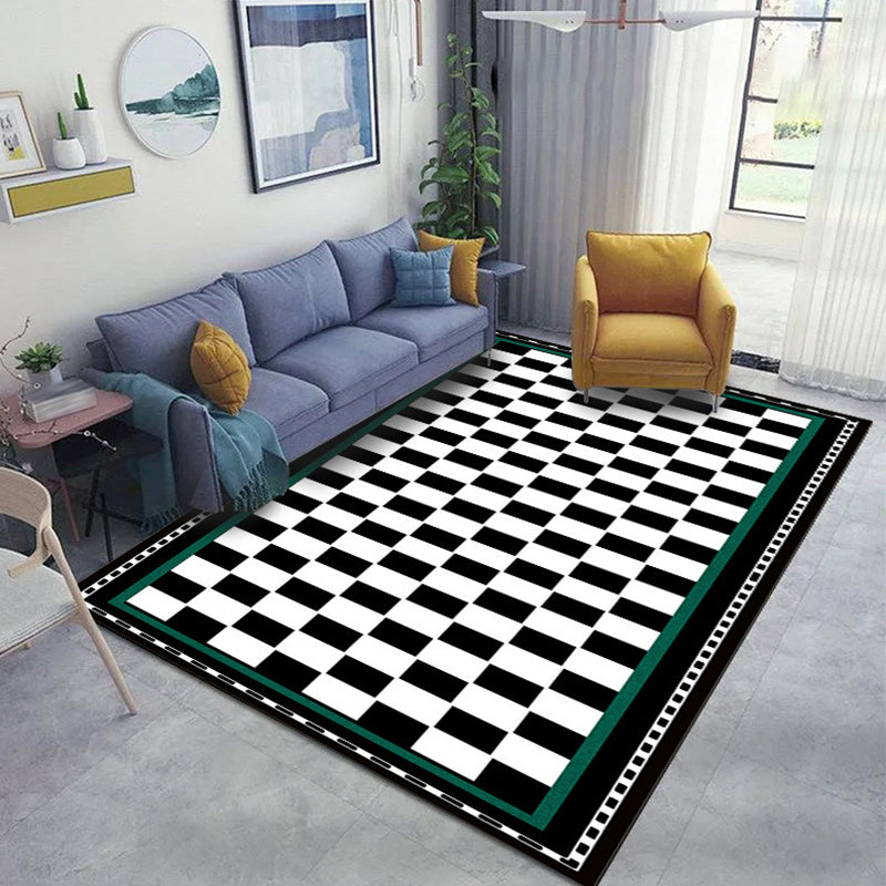 White Modern Rug Polyester Grid Pattern Rug Washable Rug for Home Decor