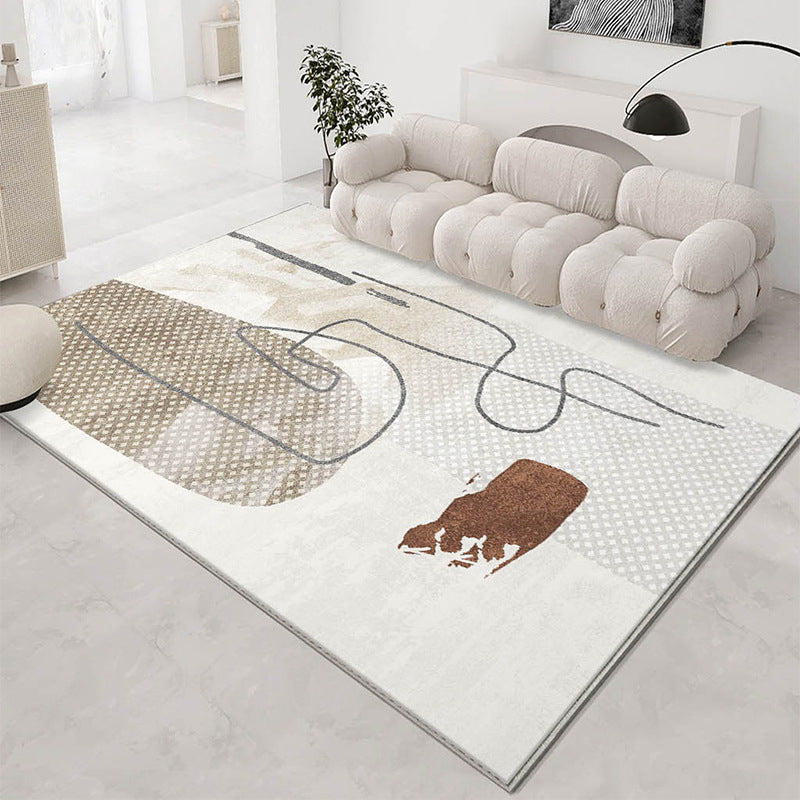 Apricot Line Rug Polyester Modern Rug Washable Rug for Living Room