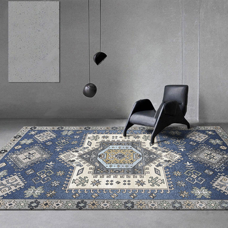 Blue Modern Rug Polyester Graphic Rug Washable Rug for Living Room