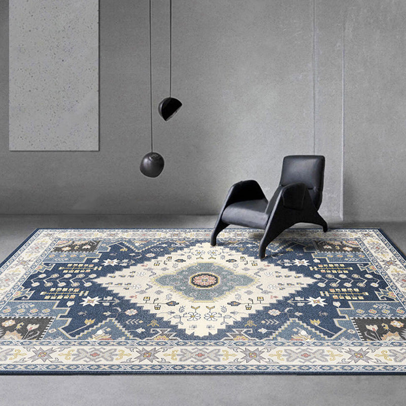 Blue Modern Rug Polyester Graphic Rug Washable Rug for Living Room