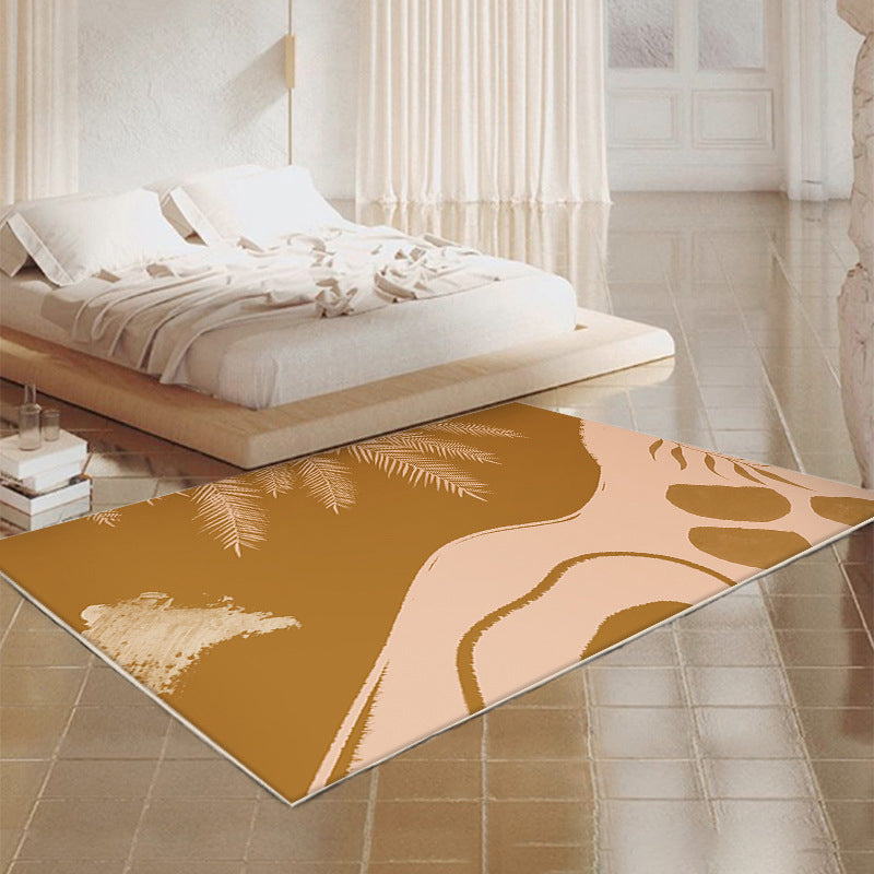 Dark Brown Modern Rug Polyester Contrast Color Rug Washable Rug for Living Room