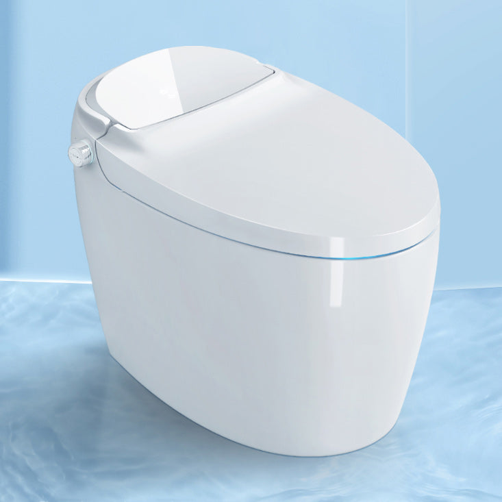 Electronic Toilet Seat in White Elongated Floor Standing Bidet with Heated Seat