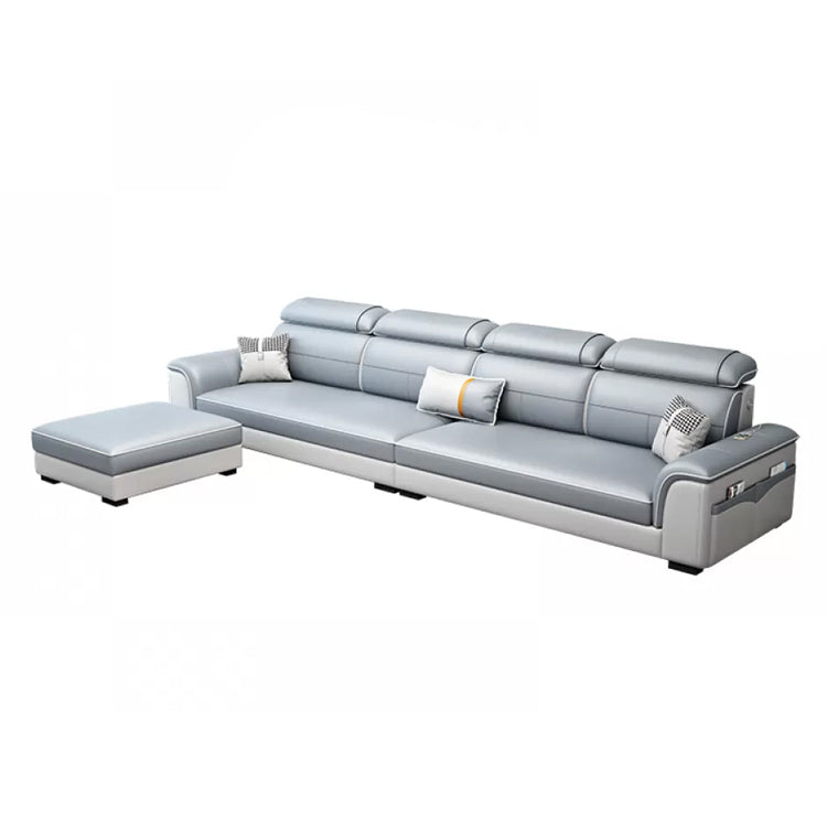 L-Shaped Blue Sectional Sofas Solid Wood Sectional Couch for Living Room