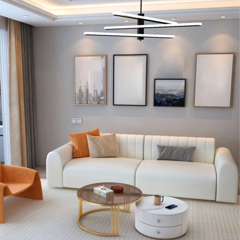 White Square Arm Sectional Sofas Solid Wood Sectional Couch for Living Room