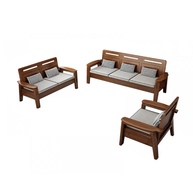 Brown Square Arm Sectional Sofas Solid Wood Sectional Couch for Living Room