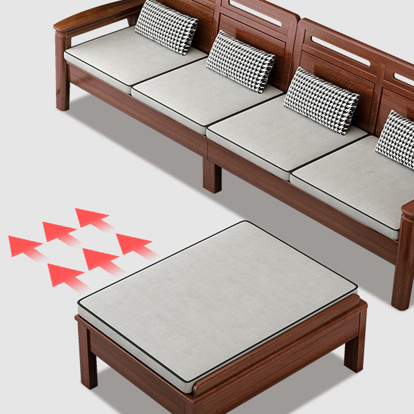 Brown Square Arm Sectional Sofas Solid Wood Sectional Couch for Living Room