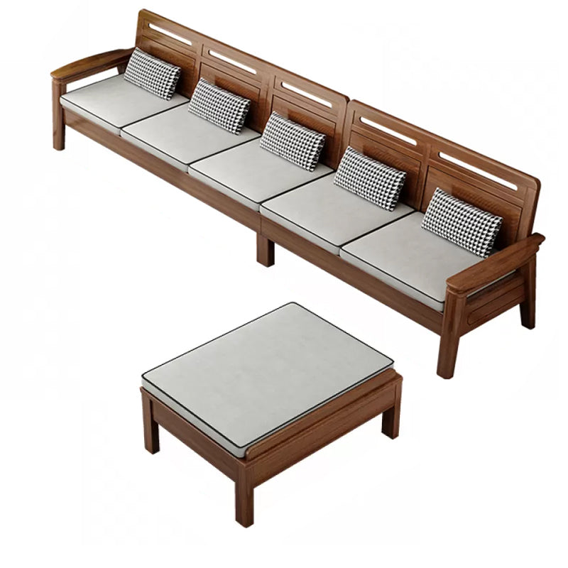 Brown Square Arm Sectional Sofas Solid Wood Sectional Couch for Living Room