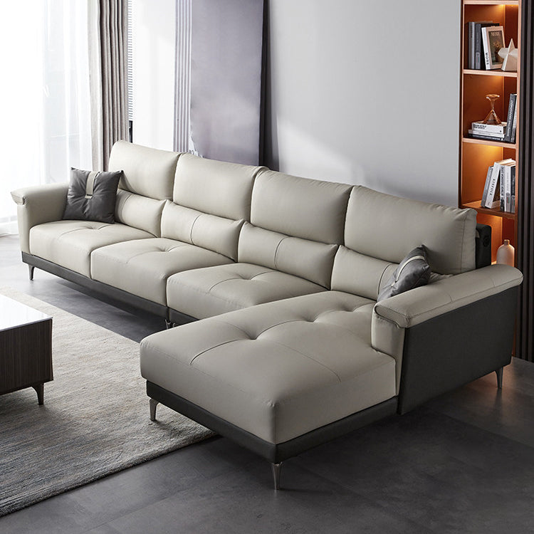 Blue L-Shape Sectional Sofas Leather Square Arm Sectional Couch